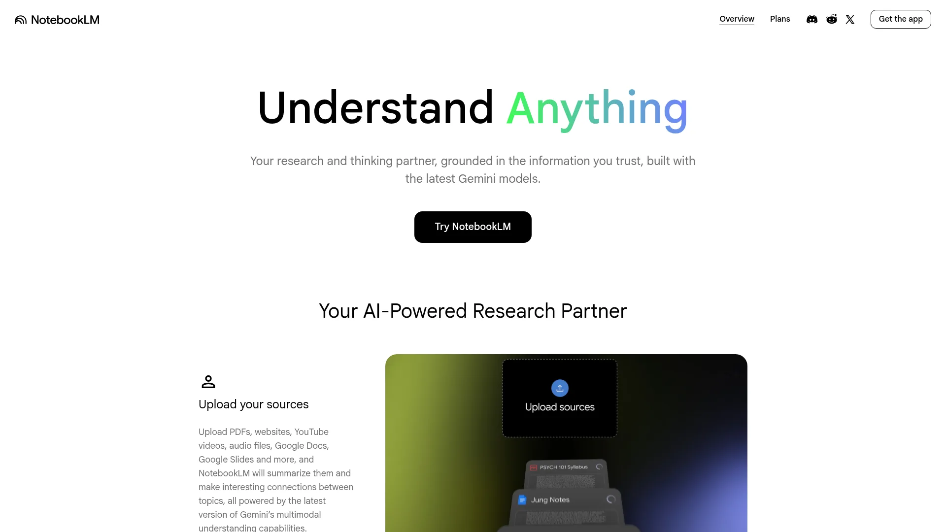 NotebookLM homepage