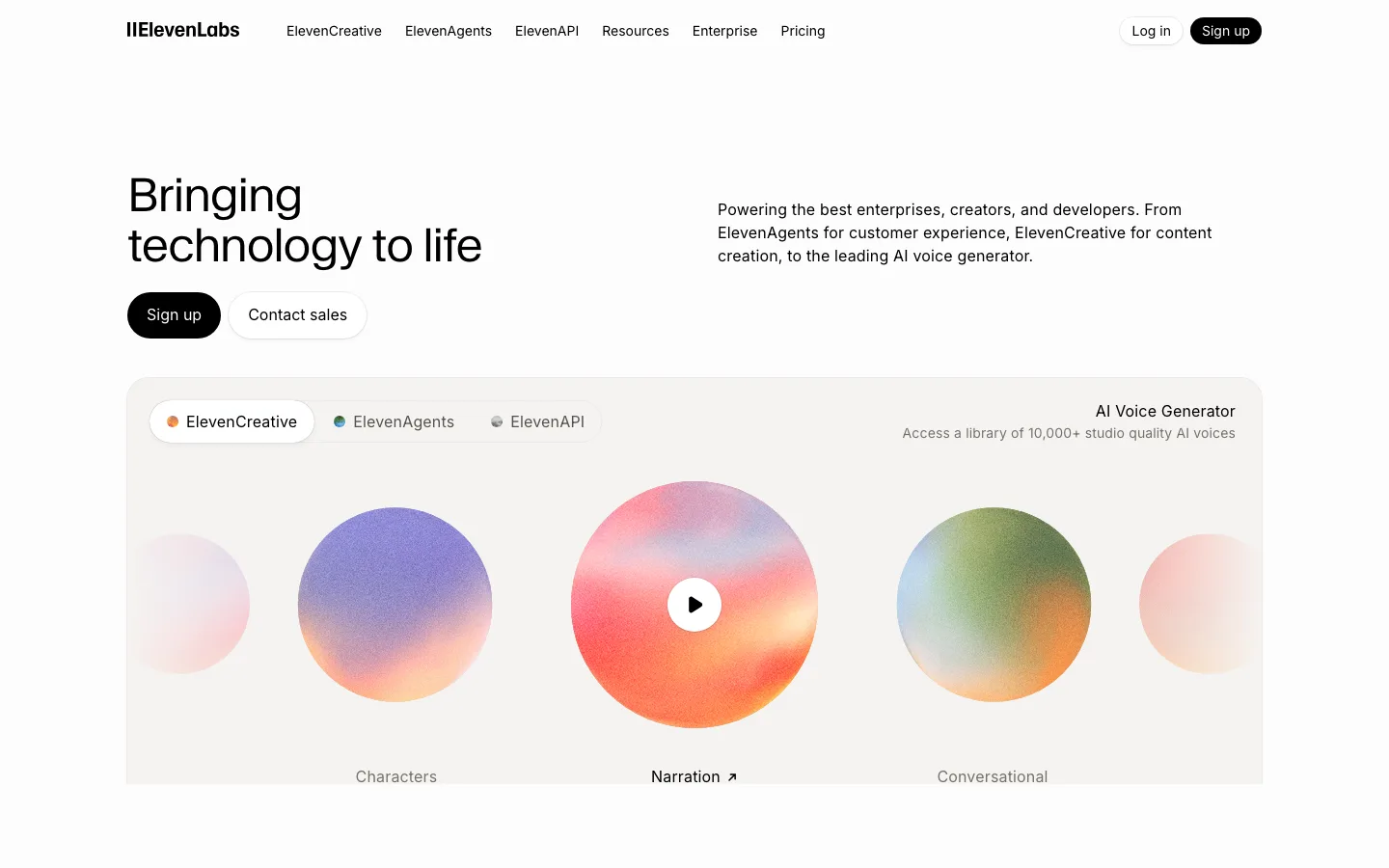 ElevenLabs homepage