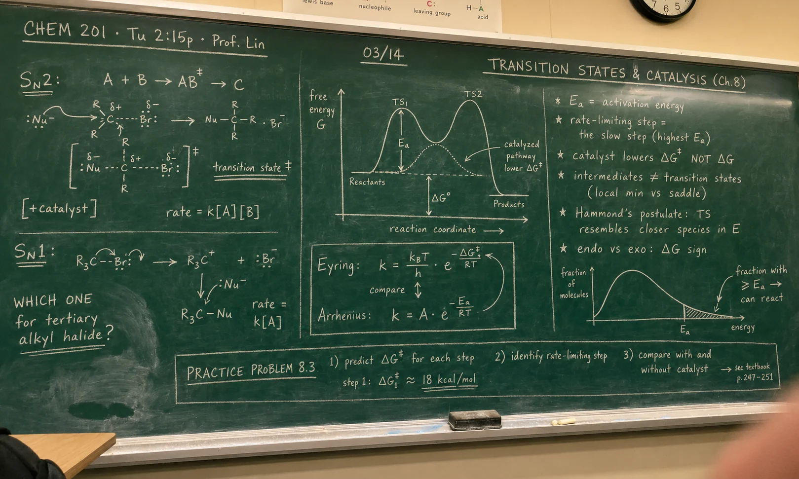 Chemistry chalkboard photo from CHEM 201 lecture