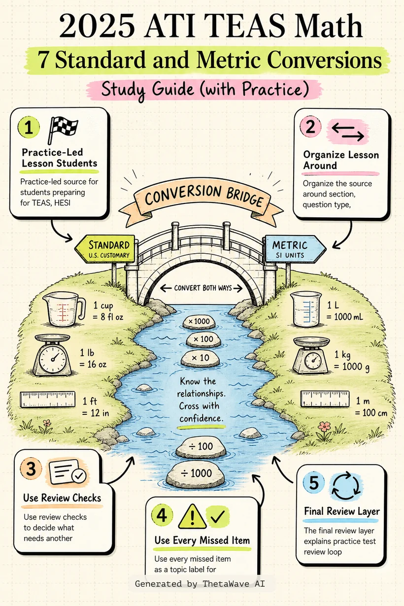 Infographic for 2025 ATI TEAS Math 7 Standard and Metric Conversions Study Guide (with Practice Questions)