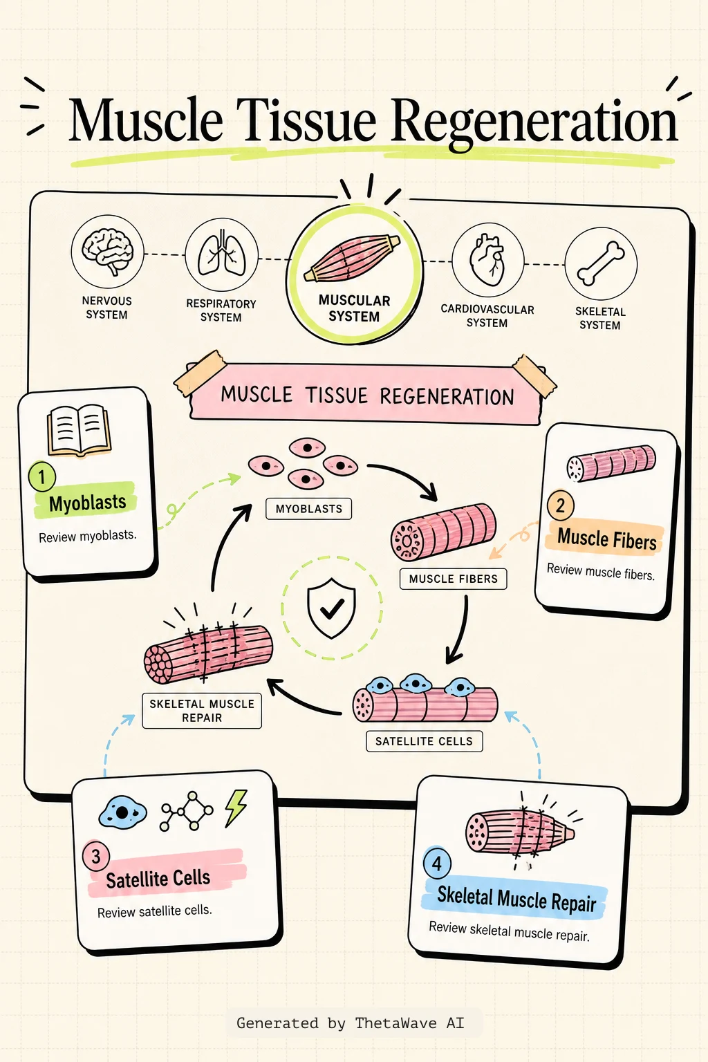 Infografica di Anatomy and Physiology 2e: 10.9 Development and Regeneration of Muscle Tissue