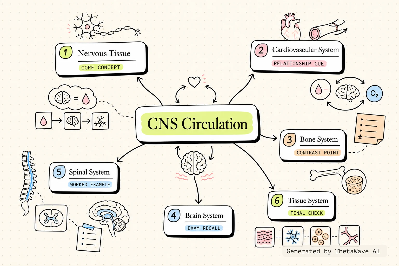 Anatomy and Physiology 2e: 13.3 Circulation and the Central Nervous Systemのマインドマップ