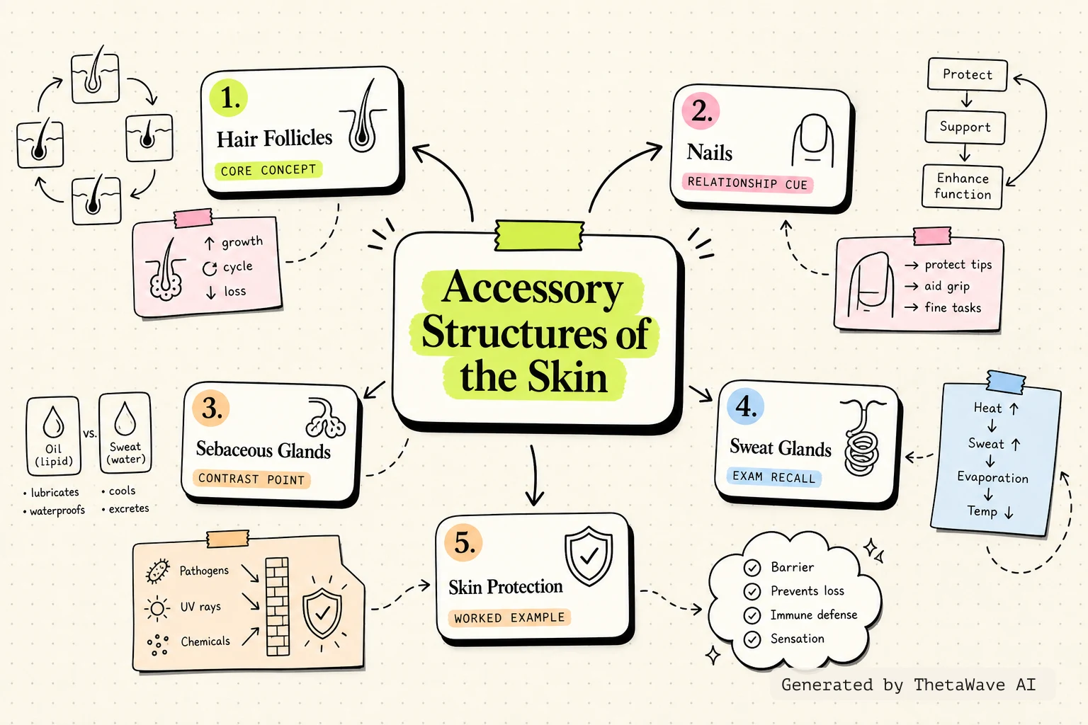 Mappa mentale di Anatomy and Physiology 2e: 5.2 Accessory Structures of the Skin