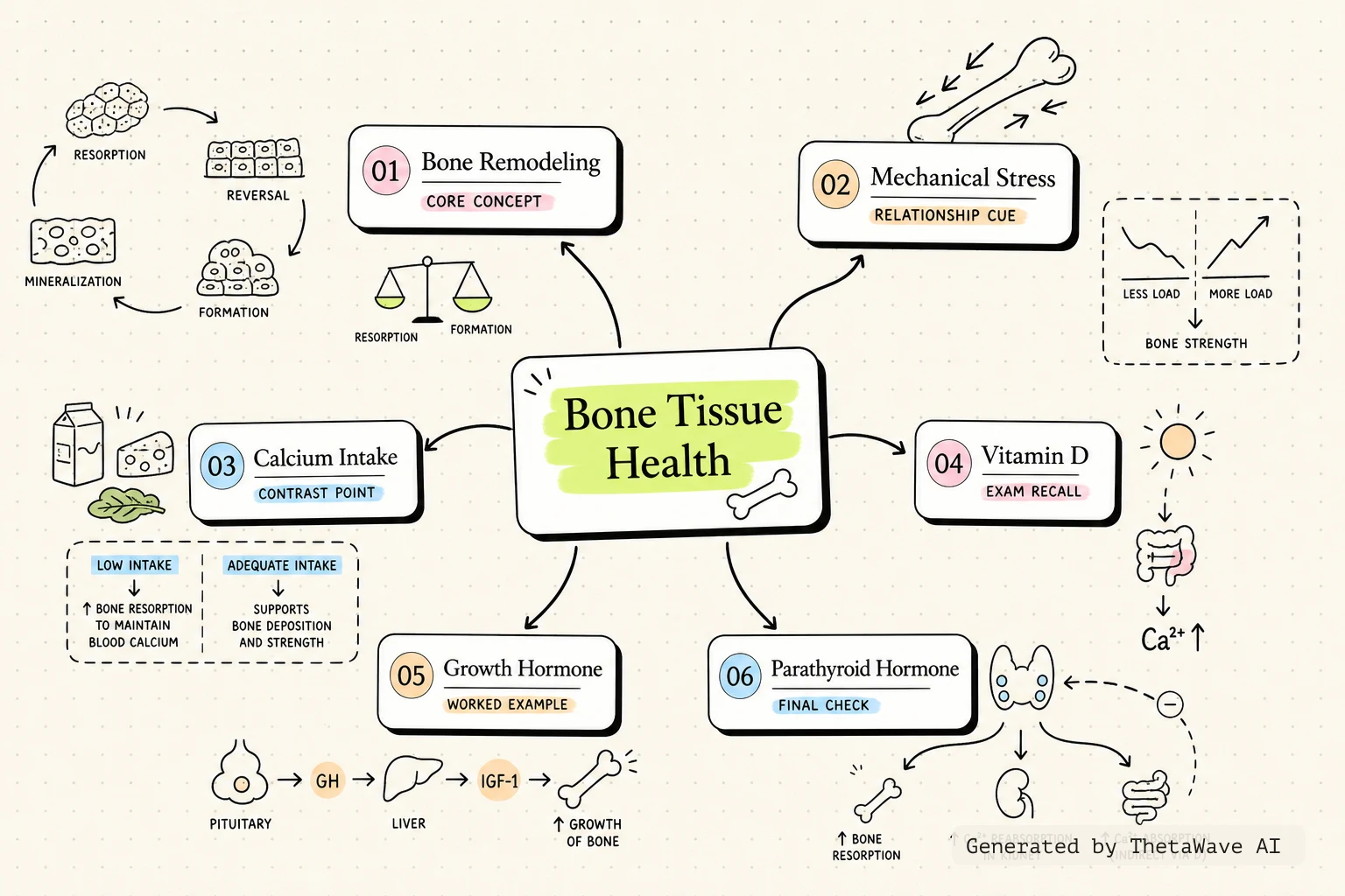 Anatomy and Physiology 2e: 6.6 Exercise, Nutrition, Hormones, and Bone Tissue的思维导图