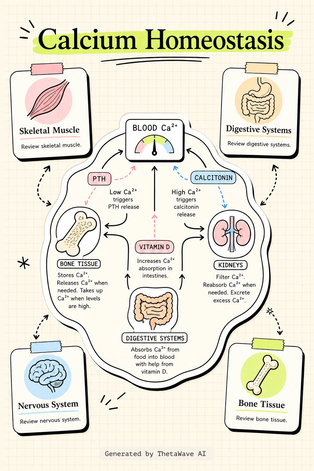 Infografik zu Anatomy and Physiology 2e: 6.7 Calcium Homeostasis: Interactions of the Skeletal System and Other Organ Systems