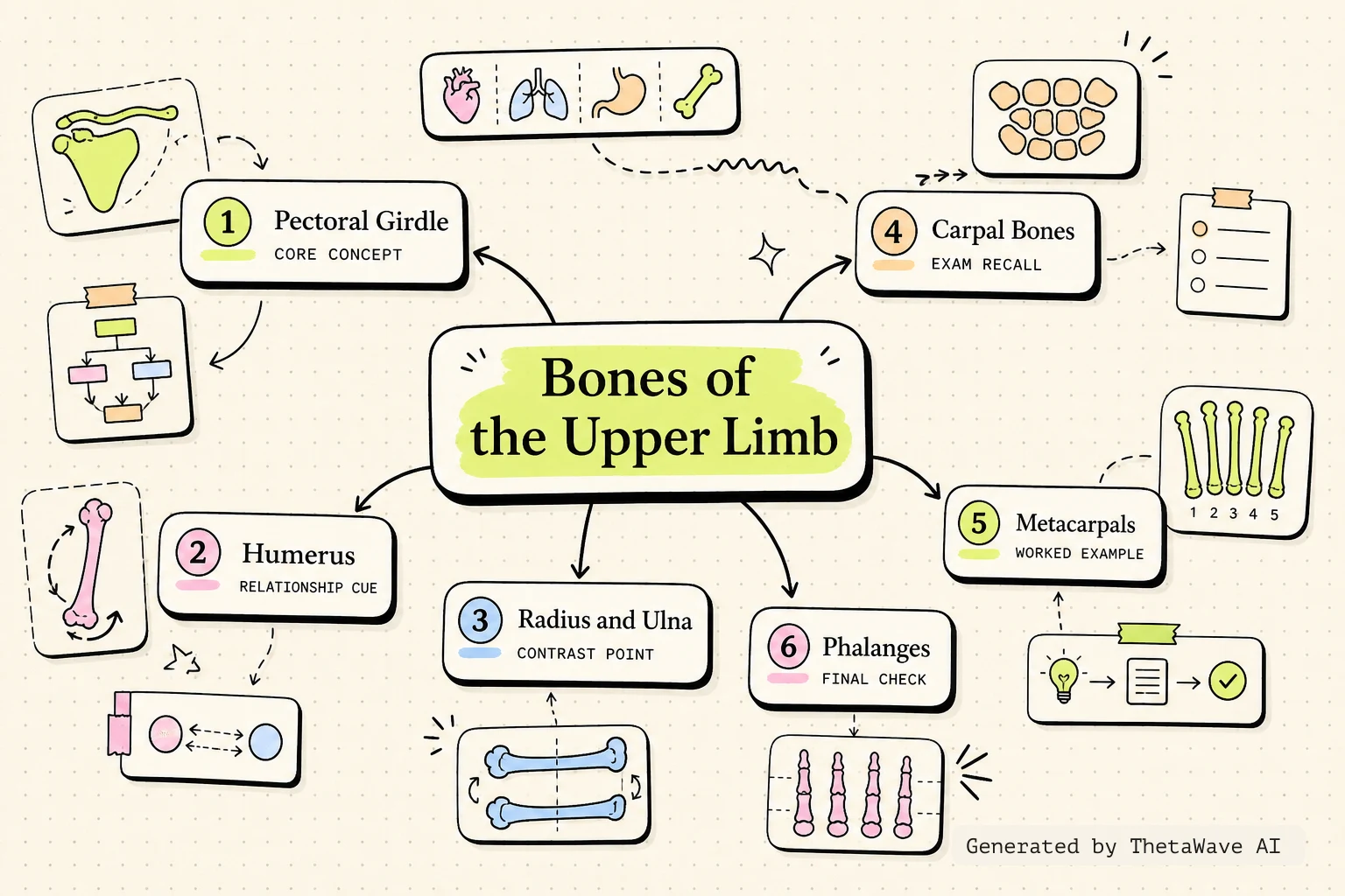 Mappa mentale di Anatomy and Physiology 2e: 8.2 Bones of the Upper Limb