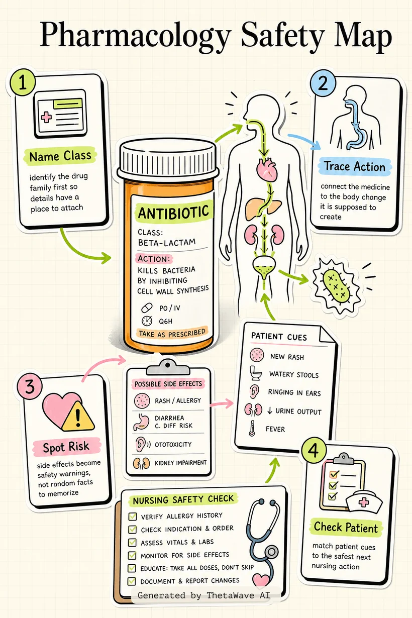 Infographic for Antibiotics Pharmacology Classes Nursing NCLEX Review Made Easy and Nursing Mnemonics