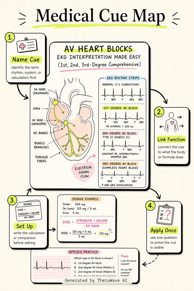 Infographic for AV Heart Blocks EKG Interpretation Made Easy (1st, 2nd, 3rd-Degree Comprehensive Review)