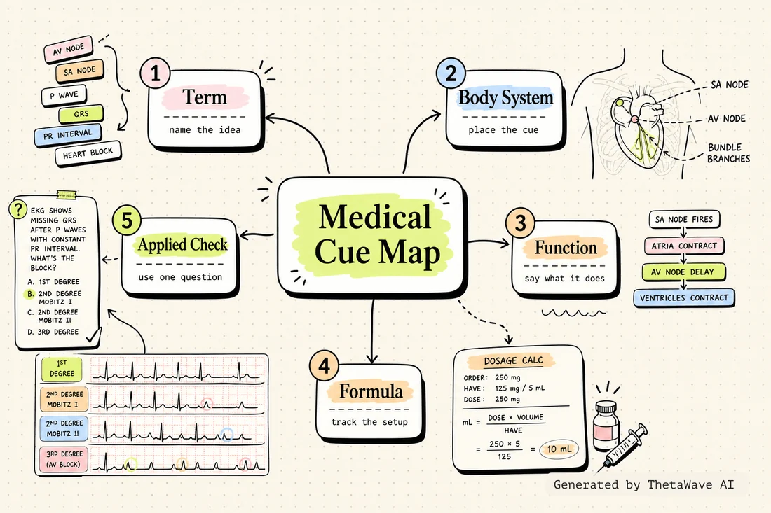 Mind map for AV Heart Blocks EKG Interpretation Made Easy (1st, 2nd, 3rd-Degree Comprehensive Review)