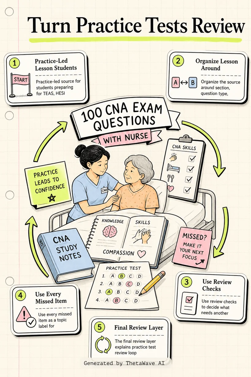 Infographic for BEST CNA Practice Test 2026 | 100 CNA Exam Questions and Answers with Nurse Eunice