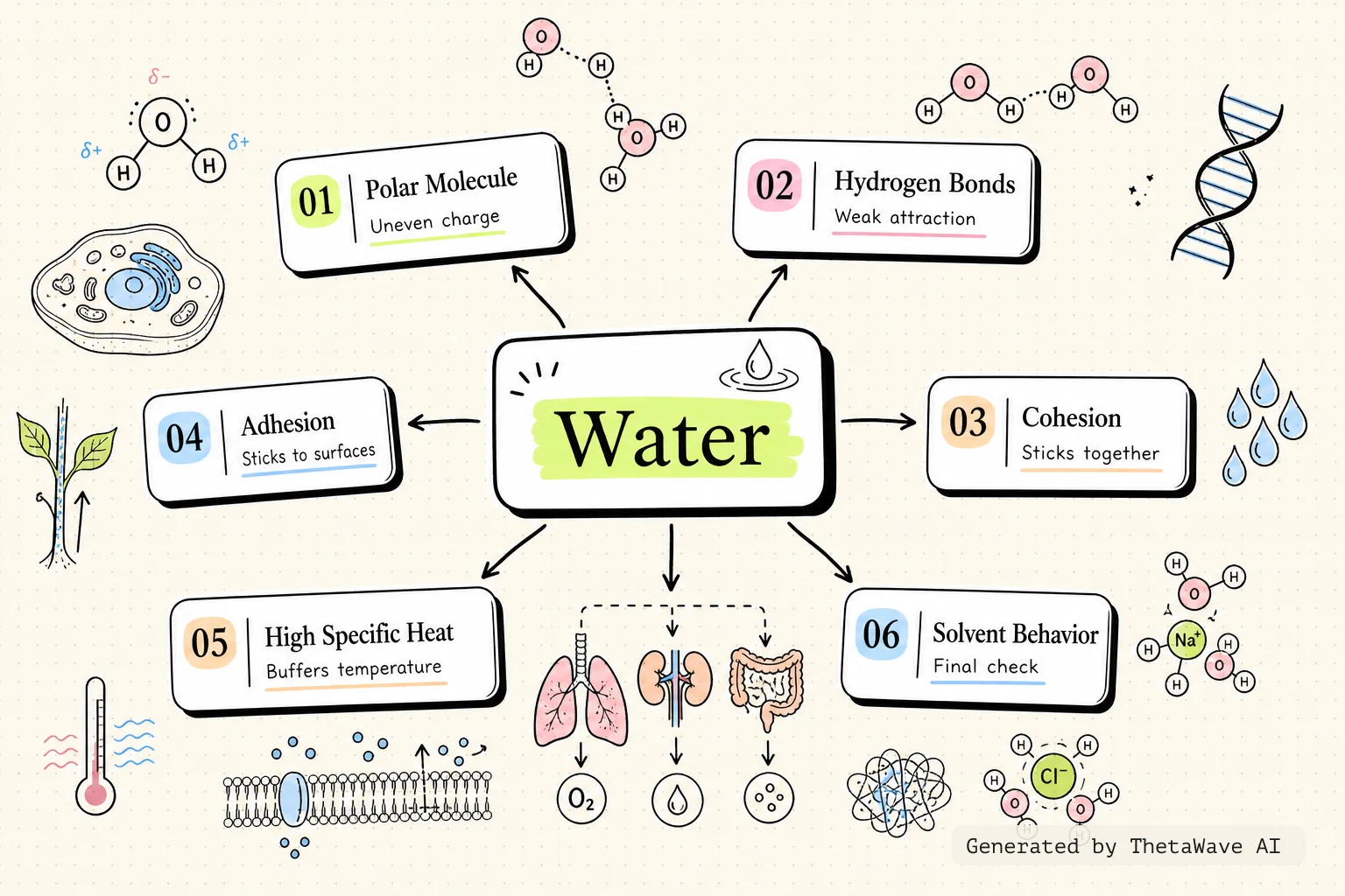 Mind map for Biology 2e: 2.2 Water
