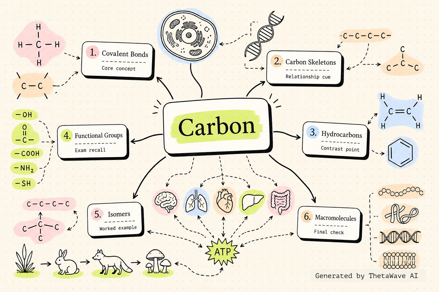 Mind map for Biology 2e: 2.3 Carbon