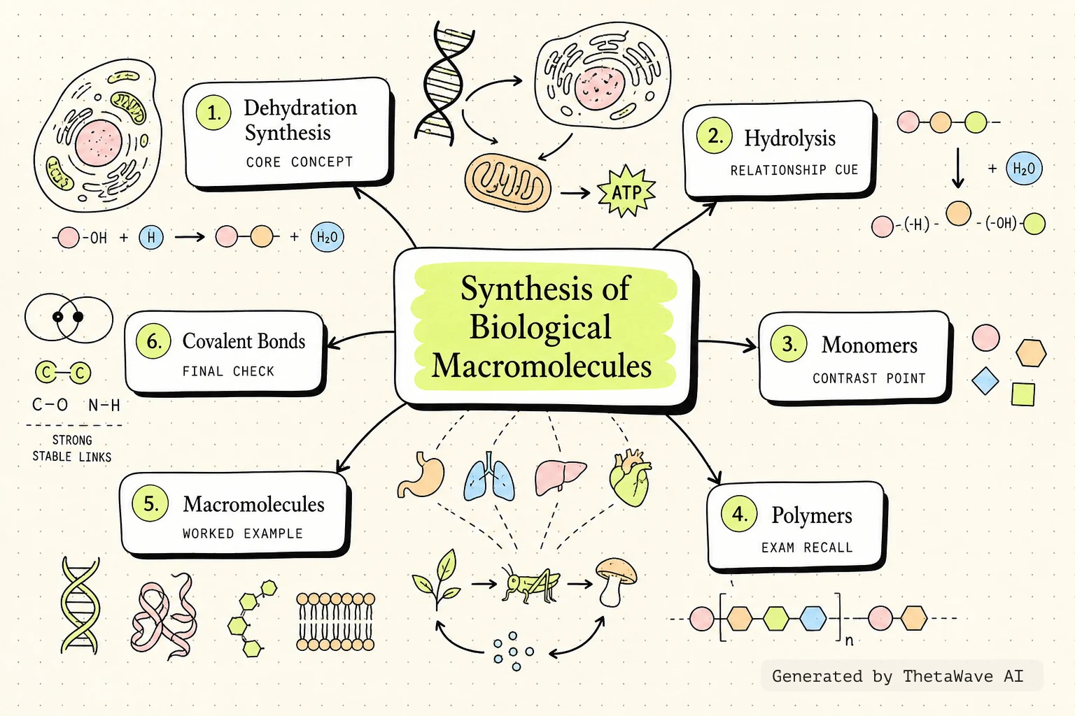 Mind map for Biology 2e: 3.1 Synthesis of Biological Macromolecules