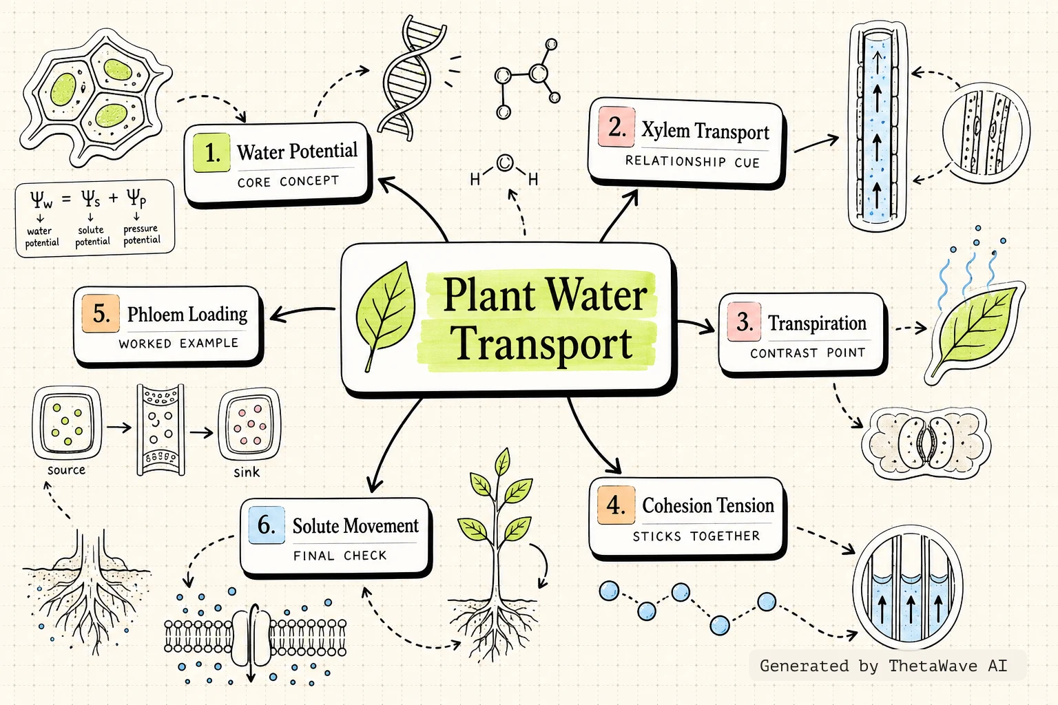 Mind map for Biology 2e: 30.5 Transport of Water and Solutes in Plants