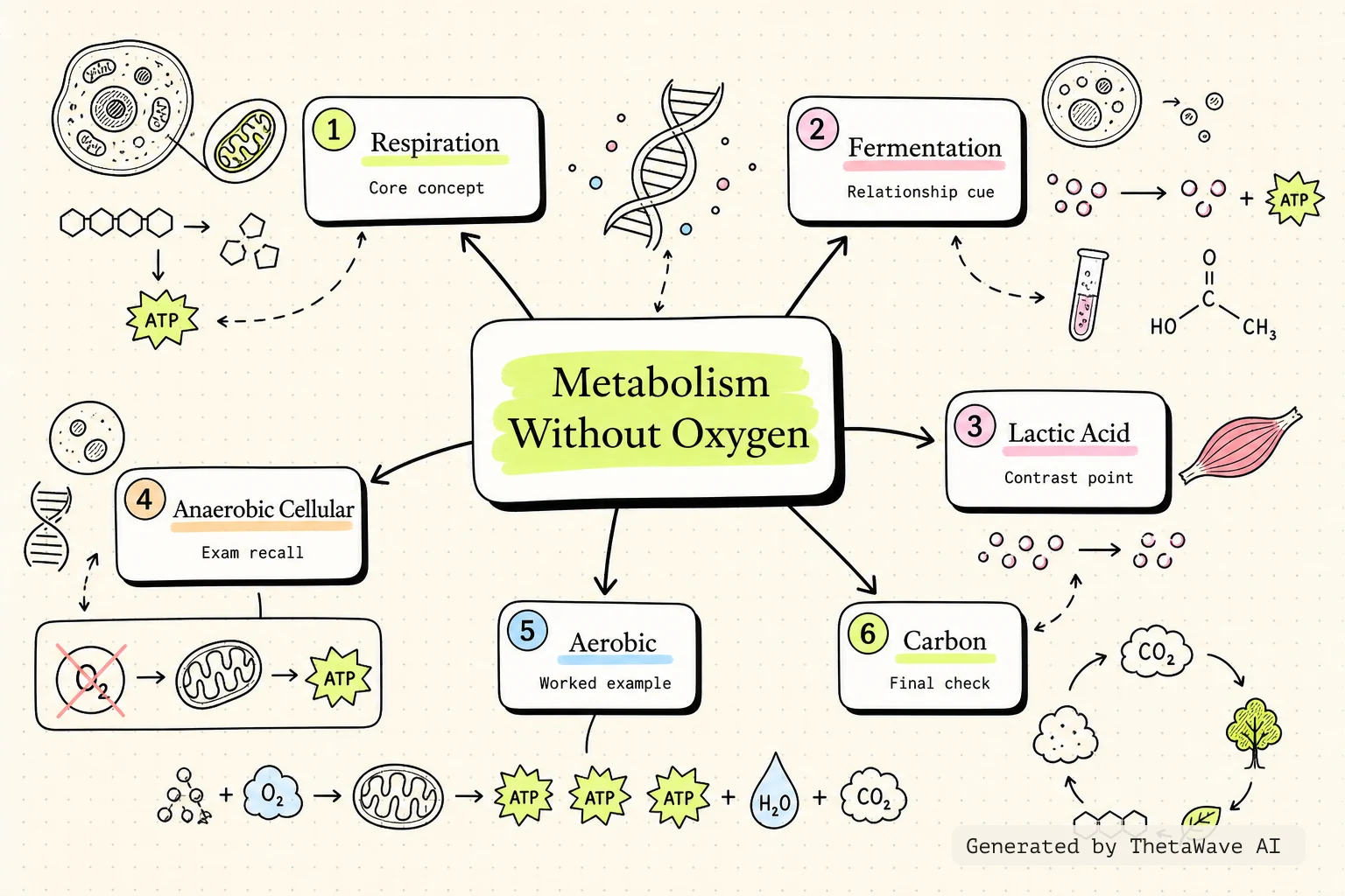 Mind map for Biology 2e: 7.5 Metabolism without Oxygen