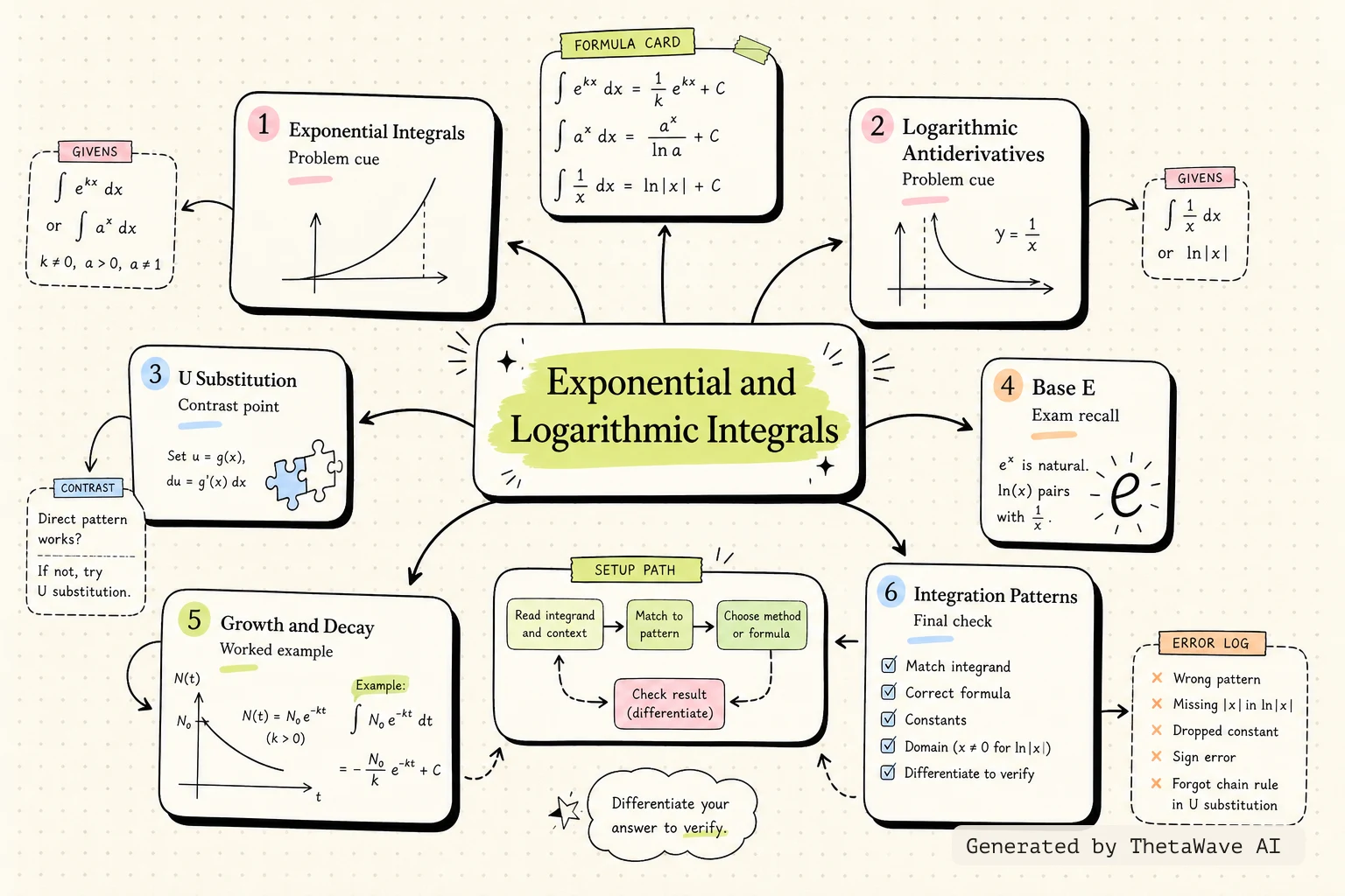 Calculus Volume 1: 6.7 Integrals, Exponential Functions, and Logarithms的心智圖
