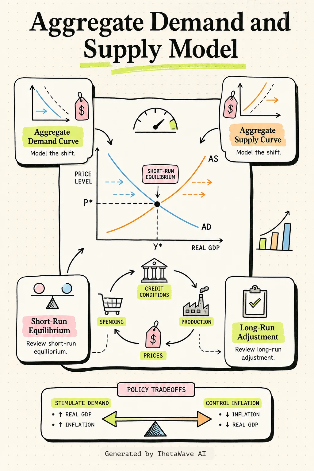 Infographic for Principles of Economics 3e: 24.2 Building a Model of Aggregate Demand and Aggregate Supply