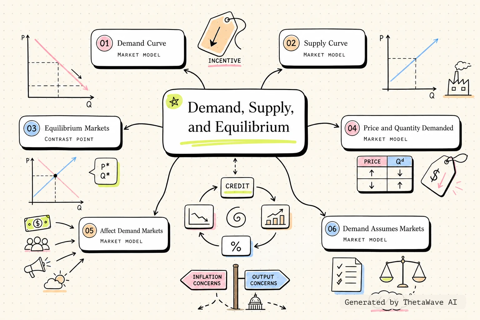 Mind map for Principles of Economics 3e: 3.1 Demand, Supply, and Equilibrium in Markets for Goods and Services