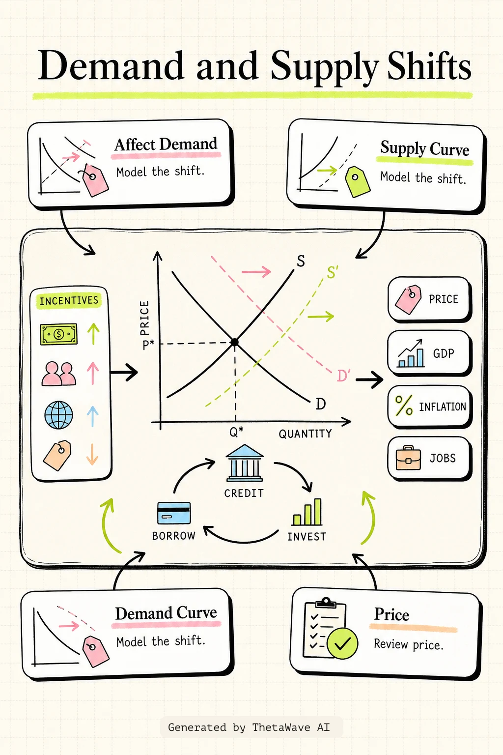 Infographic for Principles of Economics 3e: 3.2 Shifts in Demand and Supply for Goods and Services