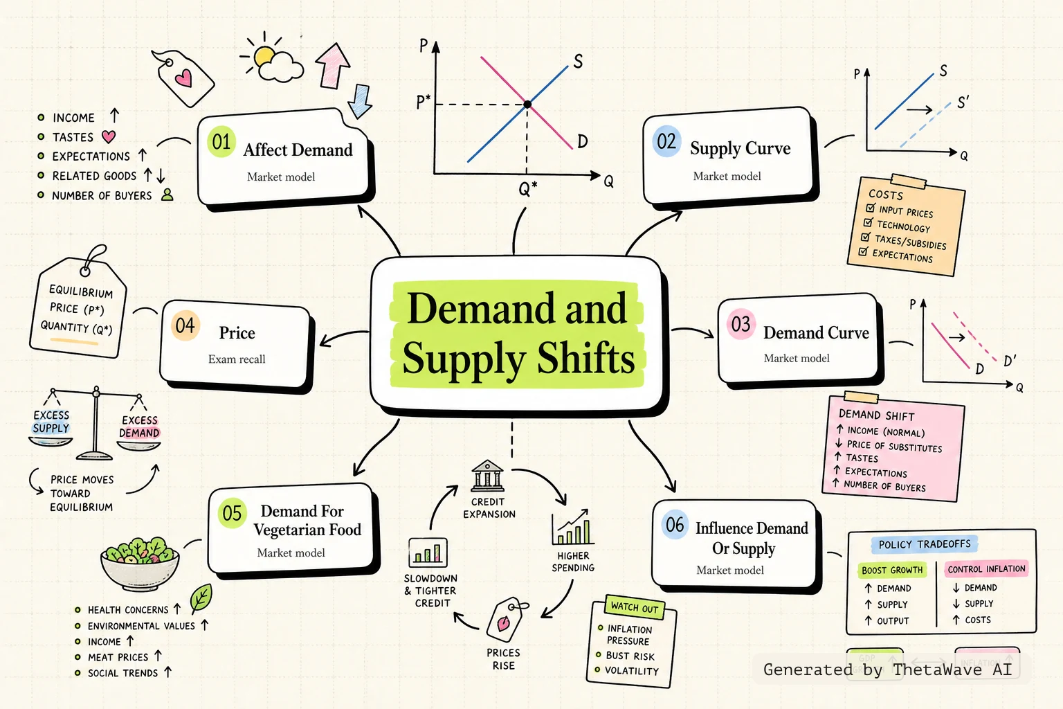 Mind map for Principles of Economics 3e: 3.2 Shifts in Demand and Supply for Goods and Services
