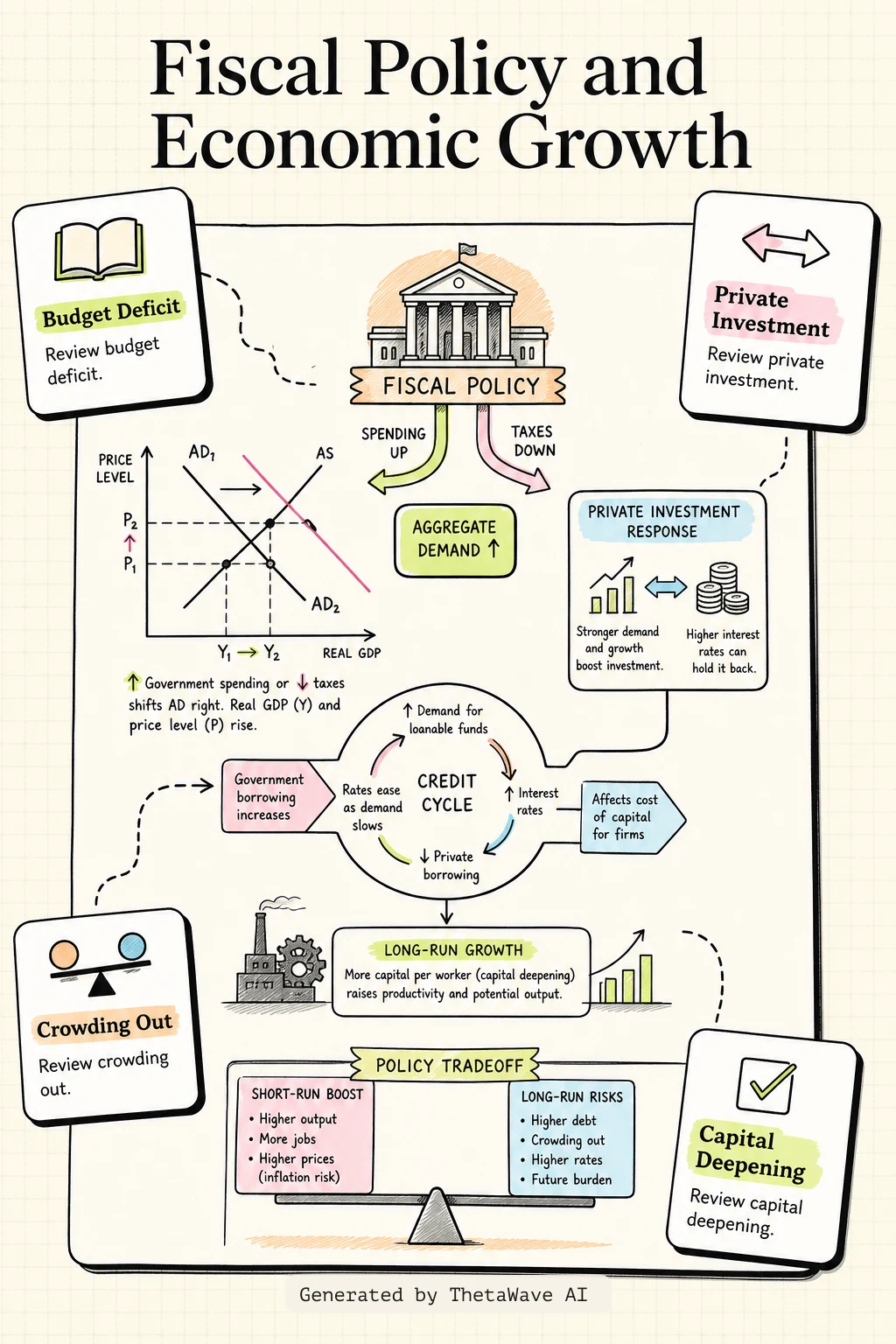 Infographic for Principles of Economics 3e: 31.2 Fiscal Policy, Investment, and Economic Growth