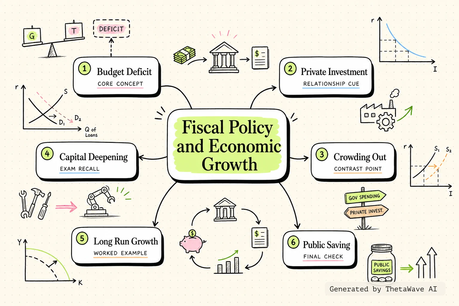 Mind map for Principles of Economics 3e: 31.2 Fiscal Policy, Investment, and Economic Growth