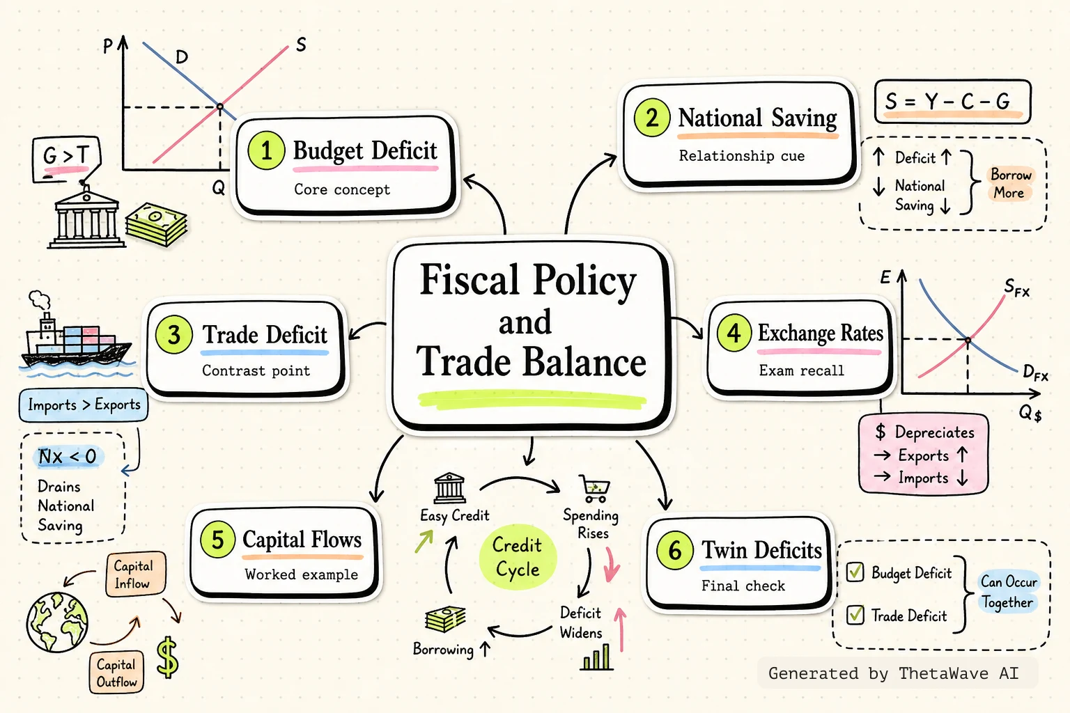 Mind map for Principles of Economics 3e: 31.4 Fiscal Policy and the Trade Balance
