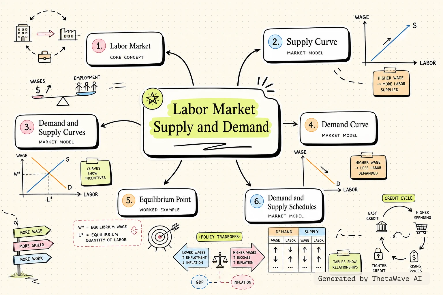 Mind map for Principles of Economics 3e: 4.1 Demand and Supply at Work in Labor Markets