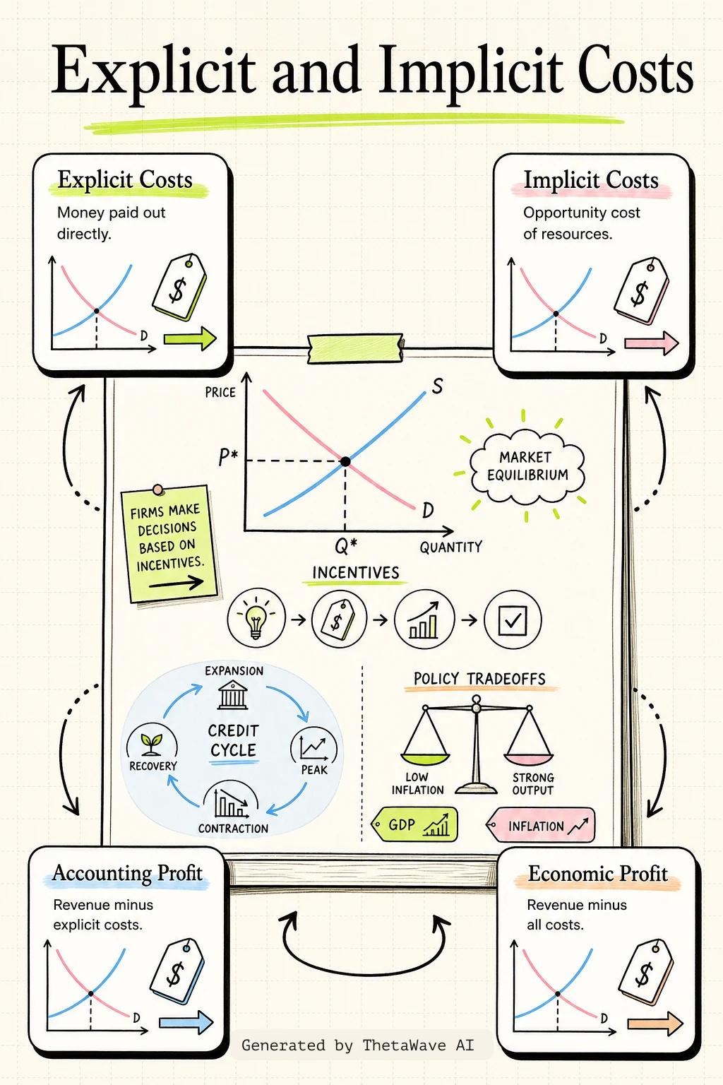 Infographic for Principles of Economics 3e: 7.1 Explicit and Implicit Costs, and Accounting and Economic Profit