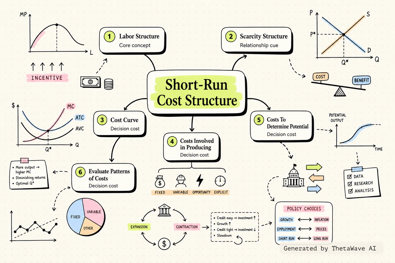 Mind map for Principles of Economics 3e: 7.2 The Structure of Costs in the Short Run