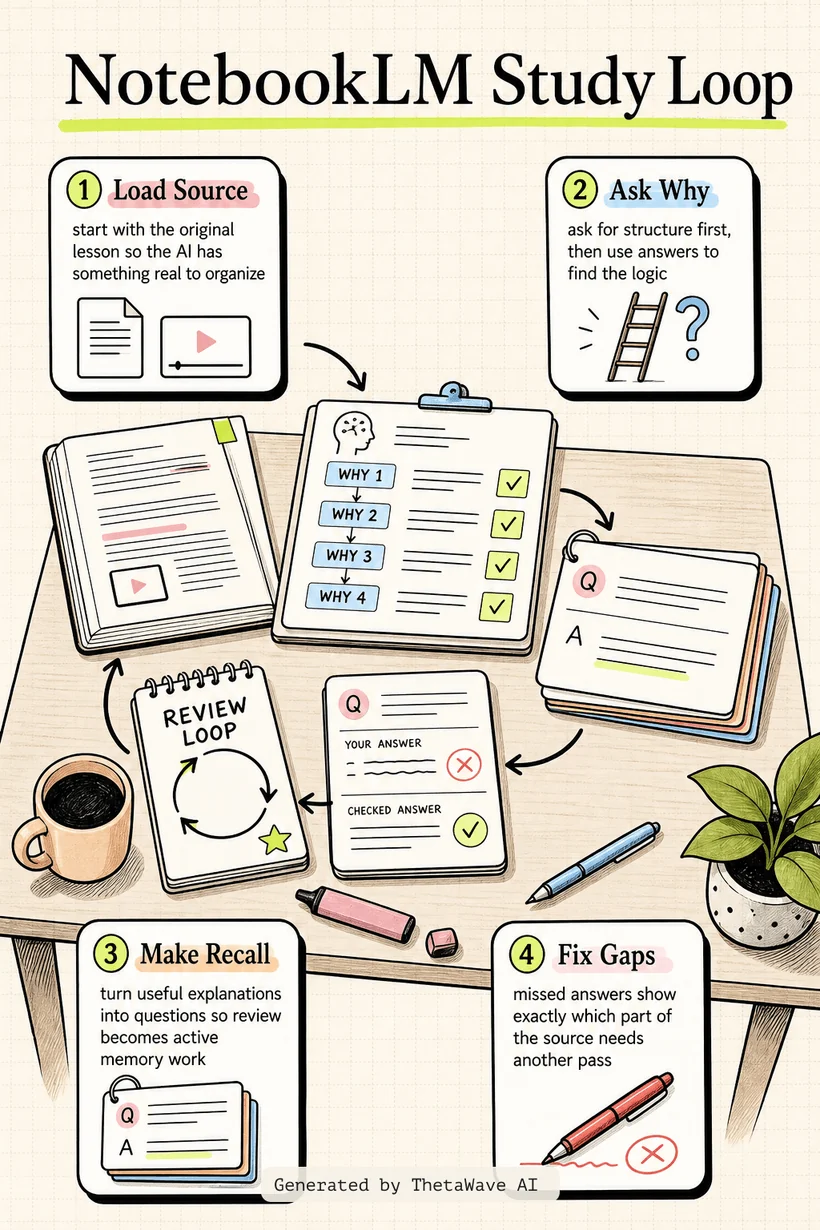 Infografik zu how I’d use NotebookLM for studying to learn ANY subject