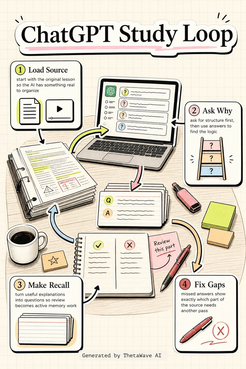 How I memorised 400 pages of notes in 24 hours using AI (ChatGPT)の図解