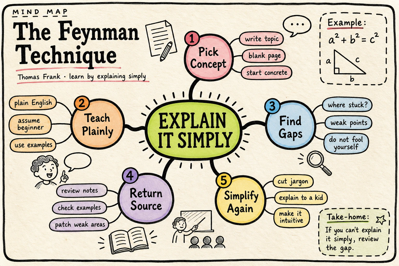 Mapa mental de How to Learn Faster with the Feynman Technique (Example Included)
