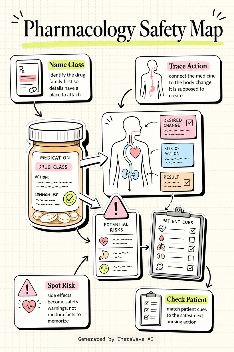 Infografica di Pharmacology Made Easy - Common Medication Endings